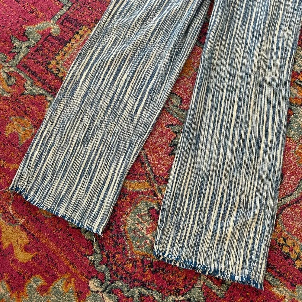 NWT Free People | Women’s blue/cream striped Marta Yarn Dye Fringe Hem Pant sz 2